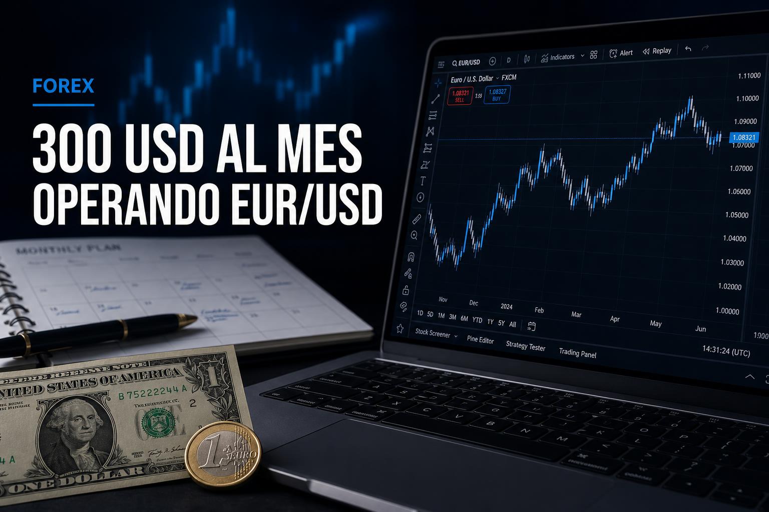 ¿Cómo intentar generar 300 USD al mes operando EUR/USD?
