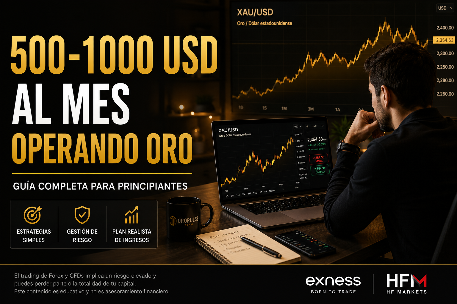 Cómo intentar ganar entre 500 y 1000 USD al mes operando Oro (XAU/USD)